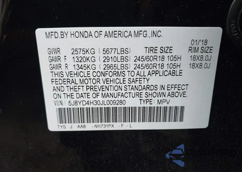 2018 Acura Mdx из США, поврежденный, VIN 5J8YD4H30JL009280